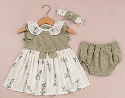 Wholesale Baby Girls 3-Piece Dress, Bandana and Panties Set 3-12M BabyRose 1002-4505 Зелёный 
