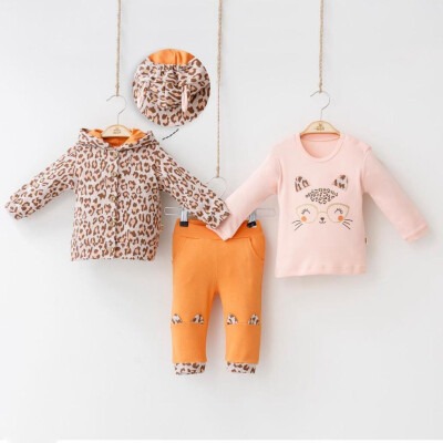 Wholesale Baby Girls 3-Piece Jacket Set with Pants and Body 6-18M Minizeyn 2014-8001 Оранжевый 