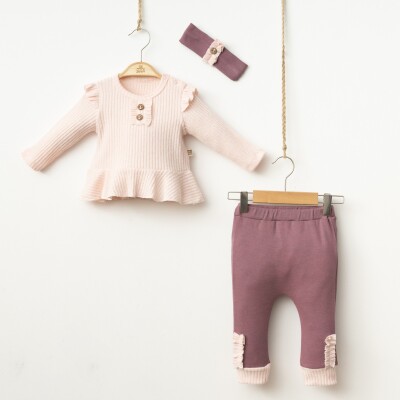 Wholesale Baby Girls 3-Piece Long Sleeve T-Shirt Pants and Headband Set 0-12M Minizeyn 2014-7024 - Minizeyn