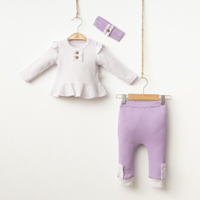 Wholesale Baby Girls 3-Piece Long Sleeve T-Shirt Pants and Headband Set 0-12M Minizeyn 2014-7024 - 2