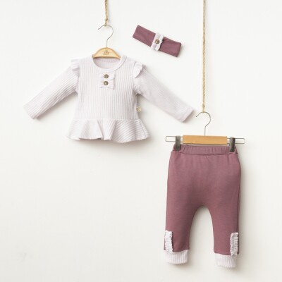 Wholesale Baby Girls 3-Piece Long Sleeve T-Shirt Pants and Headband Set 0-12M Minizeyn 2014-7024 - 4