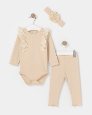 Wholesale Baby Girls 3-Piece Onesies And Pants Set With HeadBand 6-18M Bupper Kids 1053-23943 Каменный цвет