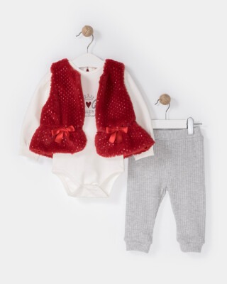 Wholesale Baby Girls 3-Piece Onesies And Pants Set with Vest 6-18M Bupper Kids 1053-23930 Красный