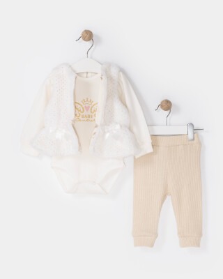 Wholesale Baby Girls 3-Piece Onesies And Pants Set with Vest 6-18M Bupper Kids 1053-23930 Экрю