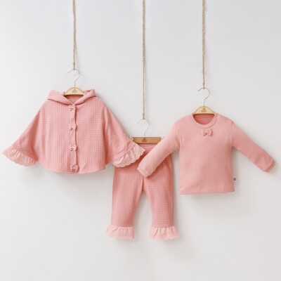 Wholesale Baby Girls 3-Piece Poncho Pants and Blouse Set 6-18M Minizeyn 2014-8008 Пурпурный 