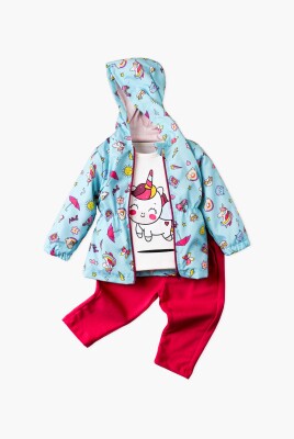 Wholesale Baby Girls 3-Piece Raincoat Set with T-shirt and Pants 9-24M Kidexs 1026-90095 - 1