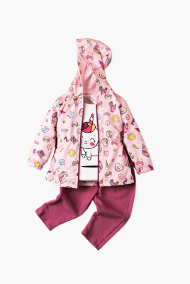 Wholesale Baby Girls 3-Piece Raincoat Set with T-shirt and Pants 9-24M Kidexs 1026-90095 - 2