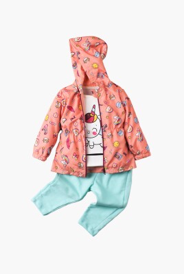 Wholesale Baby Girls 3-Piece Raincoat Set with T-shirt and Pants 9-24M Kidexs 1026-90095 Лососевый цвет