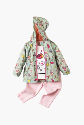 Wholesale Baby Girls 3-Piece Raincoat Set with T-shirt and Pants 9-24M Kidexs 1026-90095 Зелёный 