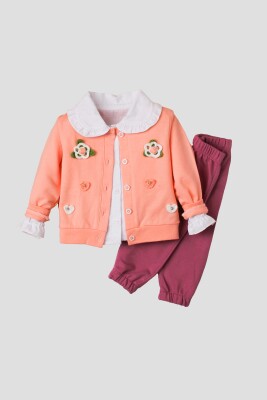 Wholesale Baby Girls 3-Piece Shirt, Body and Pants Set 9-24M Kidexs 1026-90107 Лососевый цвет