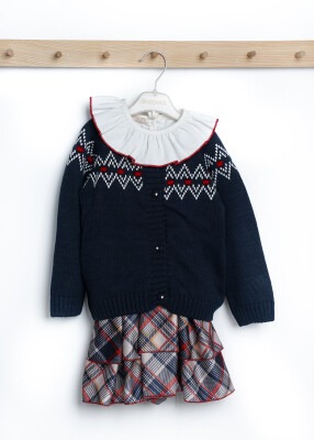 Wholesale Baby Girls 3-Piece Shirt Skirt and Cardigan Set 9-24M Babymuz 2009-5124 Темно-синий