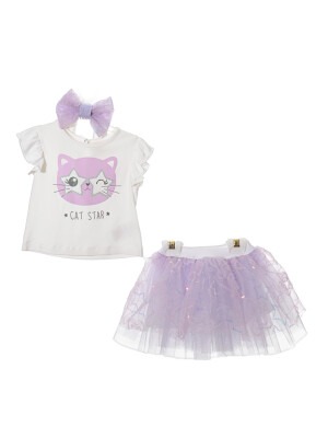 Wholesale Baby Girls 3-Piece T-shirt and Tulle Skirt Set with HeadBand 6-36M Serkon Baby&Kids 1084-M0412 - 3