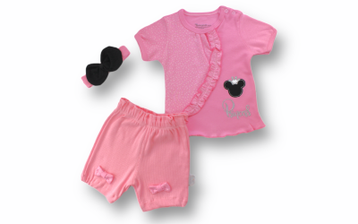 Wholesale Baby Girls 3-Piece T-shirt Set With Shorts And HeadBand 3-18M Takım Tomuycuk 1074-75511 - 1