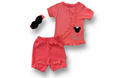 Wholesale Baby Girls 3-Piece T-shirt Set With Shorts And HeadBand 3-18M Takım Tomuycuk 1074-75511 - Tomuycuk (1)