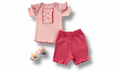 Wholesale Baby Girls 3-Piece T-shirt Set With Shorts And HeadBand 3-18M Tomuycuk 1074-75512 - Tomuycuk