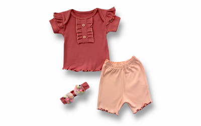 Wholesale Baby Girls 3-Piece T-shirt Set With Shorts And HeadBand 3-18M Tomuycuk 1074-75512 - Tomuycuk (1)