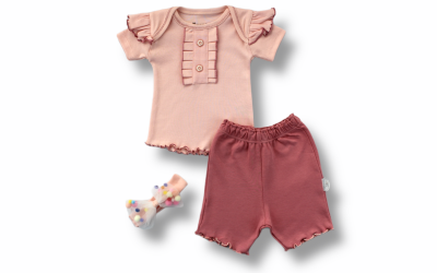 Wholesale Baby Girls 3-Piece T-shirt Set With Shorts And HeadBand 3-18M Tomuycuk 1074-75512 - 3