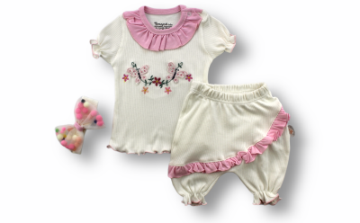 Wholesale Baby Girls 3-Piece T-shirt Set With Shorts And HeadBand 6-18M Tomuycuk 1074-75510 - Tomuycuk