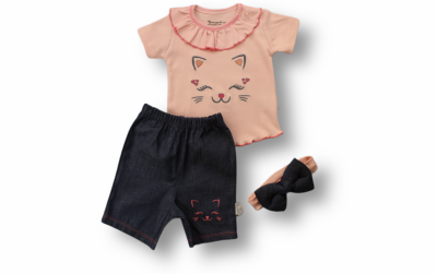 Wholesale Baby Girls 3-Piece T-shirt Set With Shorts And HeadBand 6-18M Tomuycuk 1074-75538 - Tomuycuk (1)