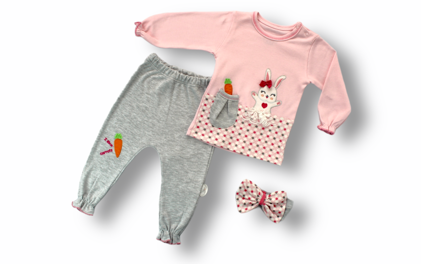 Wholesale Baby Girls 3-Piece Tracksuit Set 3-18M Tomuycuk 1074-75474 - 1