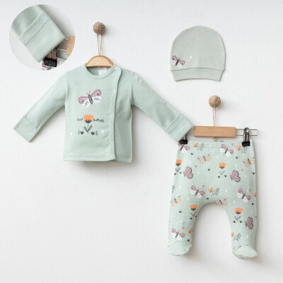 Wholesale Baby Girls 3-Pieces Newborn Set 0-3M Gümüş Baby 2043-005003 Зелёный 