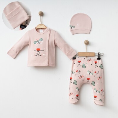 Wholesale Baby Girls 3-Pieces Newborn Set 0-3M Gümüş Baby 2043-005003 Роза