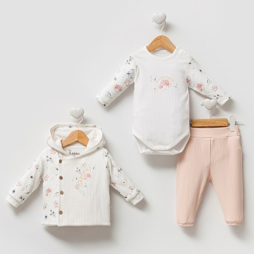 Wholesale Baby Girls 3-Pieces Newborn Set 3-12M Bubbles 2040-3027 - 3