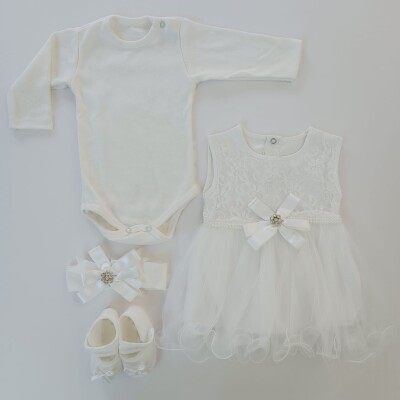 Wholesale Baby Girls 4-Piece Dress Set 0-3M Tomuycuk 1074-15060-02 - Tomuycuk