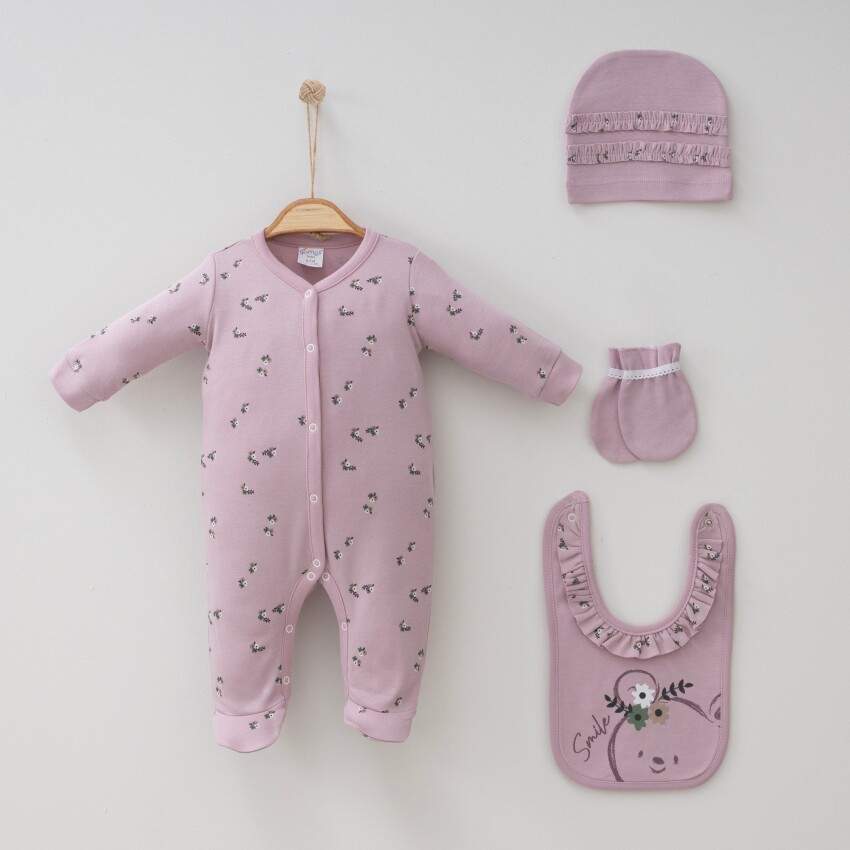 Wholesale Baby Girls 4-Pieces Newborn Set 0-3M Gümüş Baby 2043-0086 - 2