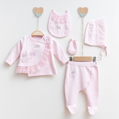Wholesale Baby Girls 5-Piece Newborn Set 0-3M Miniborn 2019-5003 Розовый 