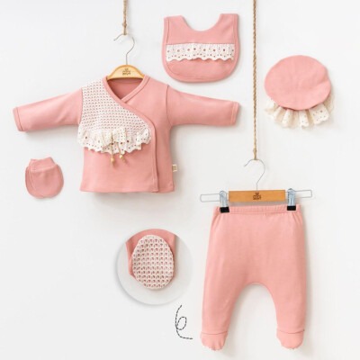 Wholesale Baby Girls 5-Piece Newborn Set 0-3M Minizeyn 2014-7045 Пыльная роза