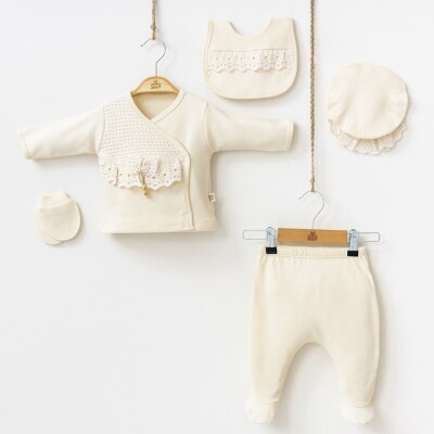 Wholesale Baby Girls 5-Piece Newborn Set 0-3M Minizeyn 2014-7045 Кремовый цвет 
