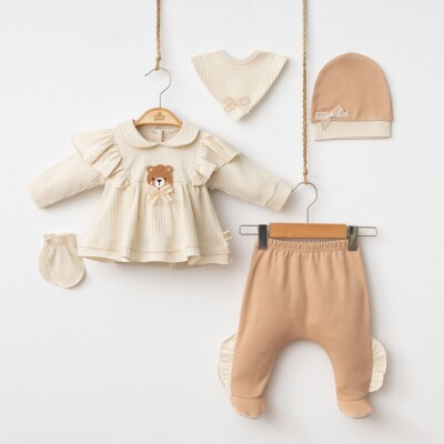 Wholesale Baby Girls 5-Piece Newborn Set 0-3M Minizeyn 2014-7056 Бежевый 