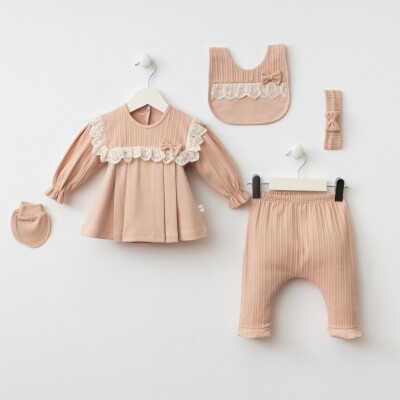 Wholesale Baby Girls 5-Piece Newborn Set 0-3M Minizeyn 2014-7069 Пыльная роза