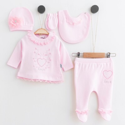 Wholesale Baby Girls 5-Piece Newborn Set 0-6M Miniborn 2019-2210 Розовый 