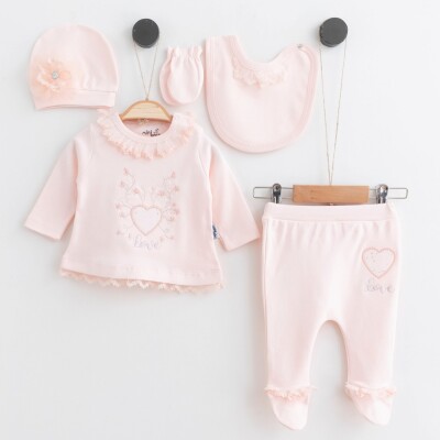 Wholesale Baby Girls 5-Piece Newborn Set 0-6M Miniborn 2019-2210 Лососевый цвет