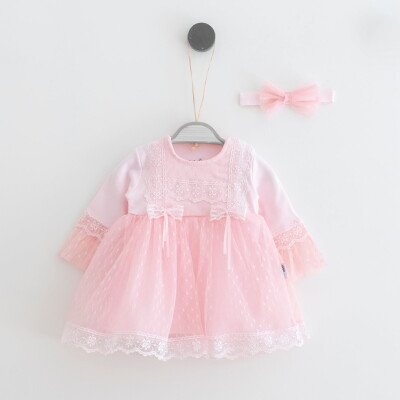 Wholesale Baby Girls Dress and Headband Set 0-12M Miniborn 2019-2201 Розовый 