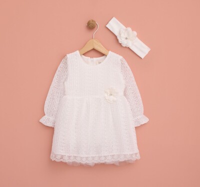 Wholesale Baby Girls Dress with Flower Detailed 6-18M Lilax 1049-6444 - Lilax (1)