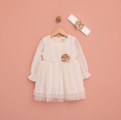 Wholesale Baby Girls Dress with Flower Detailed 6-18M Lilax 1049-6444 - Lilax