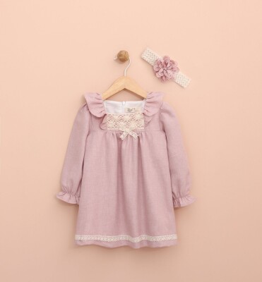 Wholesale Baby Girls Dress with Headband 6-18M Lilax 1049-6533 Пыльная роза