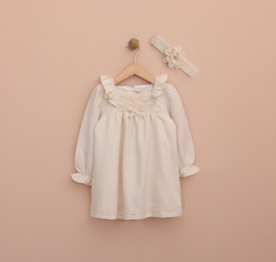 Wholesale Baby Girls Dress with Headband 6-18M Lilax 1049-6533 Кремовый цвет 