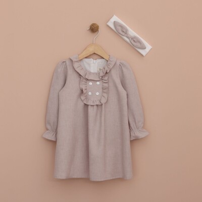 Wholesale Baby Girls Dress with Headband 9-24M Lilax 1049-6535 Бежевый 