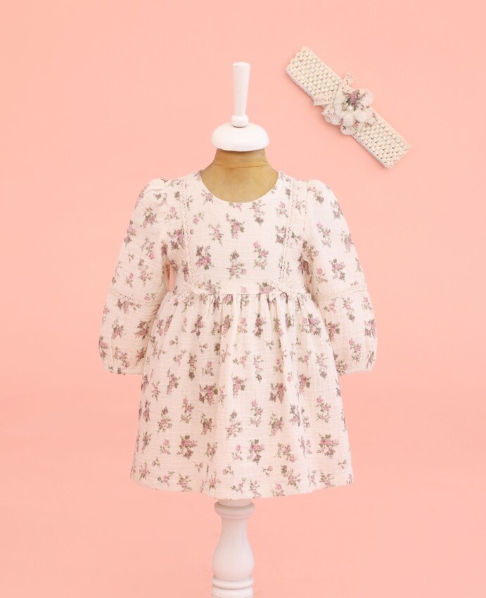 Wholesale Baby Girls Flower Printed Dress 6-18M Lilax 1049-6524 - 2