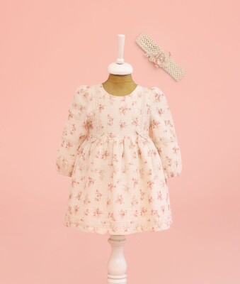 Wholesale Baby Girls Flower Printed Dress 6-18M Lilax 1049-6524 Лососевый цвет