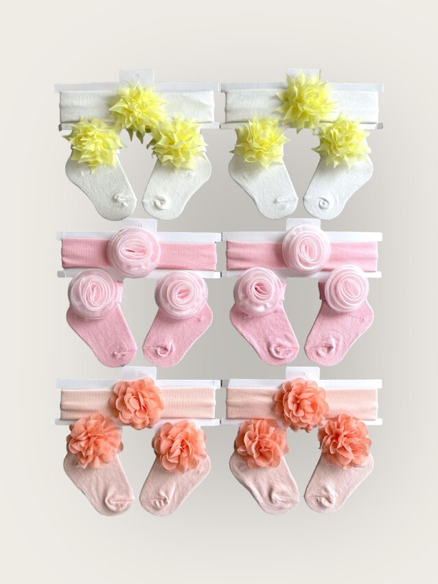 Wholesale Baby Girls Flowers Headband and Socks Set 0-6M Algiy Mini 2047-1150 - 1