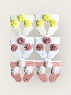 Wholesale Baby Girls Flowers Headband and Socks Set 0-6M Algiy Mini 2047-1158 - Algiy Mini