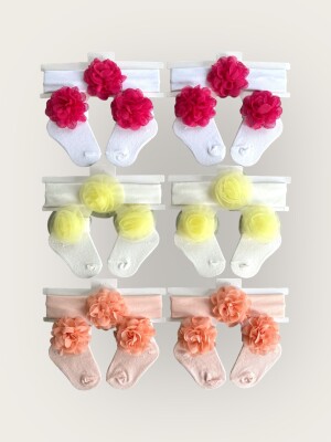 Wholesale Baby Girls Flowers Headband and Socks Set 0-6M Algiy Mini 2047-1162 - Algiy Mini