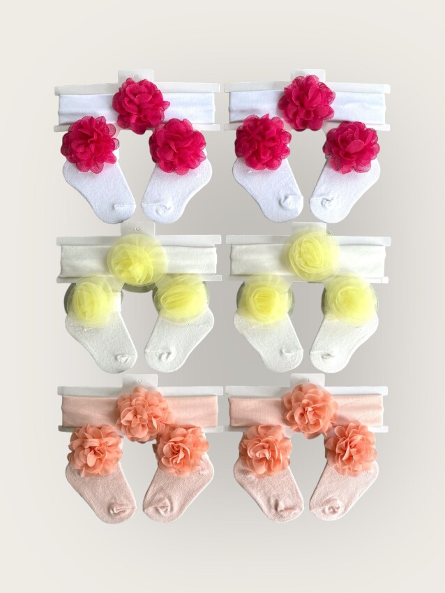 Wholesale Baby Girls Flowers Headband and Socks Set 0-6M Algiy Mini 2047-1162 - 1