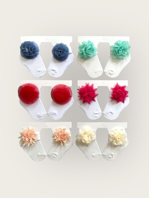 Wholesale Baby Girls Flowers Socks 0-6M Algiy Mini 2047-1107 - 1
