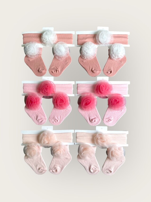 Wholesale Baby Girls Flowers Socks Set 0-6M Algiy Mini 2047-1156 - 1